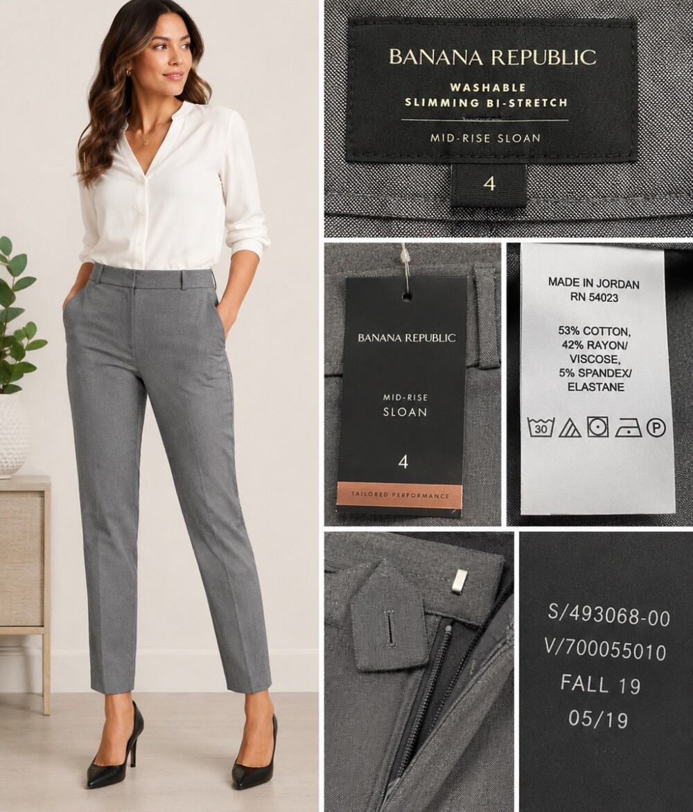 NWT Business Casual Banana Republic Sloan Women's Slim Straight Pants Sz 4 Gray